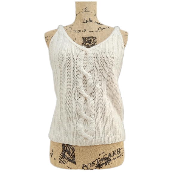 Y2K 90s Body By Victoria Cashmere Cable TANK Sweater,Cream, US Women's Medium - Picture 1 of 5